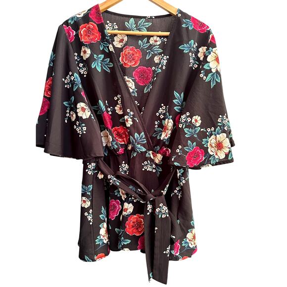 Milumia Women's 3X Floral Blouse with attached belt - Picture 1 of 8